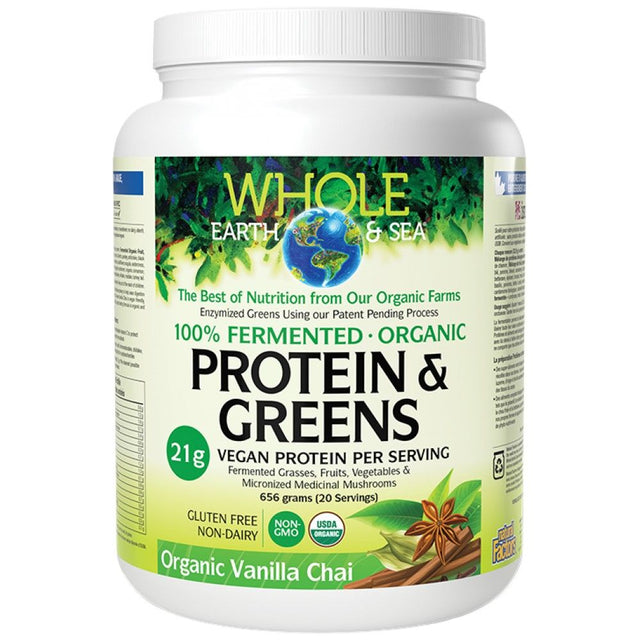 Whole Earth & Sea | 100% Fermented Organic Protein and Greens, Chocolate - 656 грама  Natural Factors - Nutra Best Bulgaria
