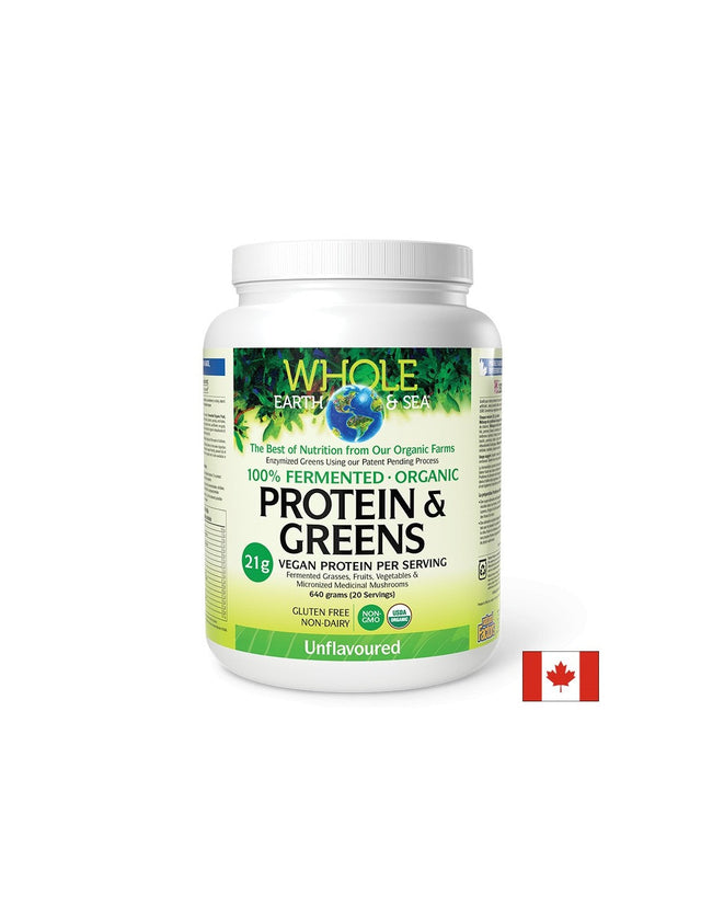 Whole earth and sea® 100 Fermented Organic Protein and Greens (неовкусен), 640 g пудра  Natural Factors - Nutra Best Bulgaria