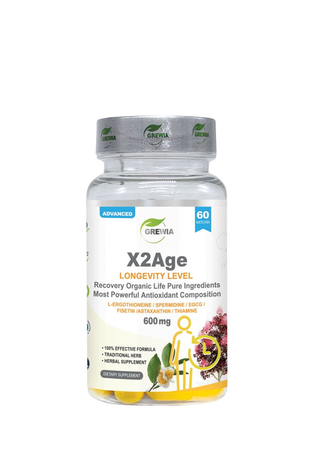 X2Age Longevity Level L-Ergothioneine, Spermidine, EGCG, Fisetin – 600 mg, 60 Caps  Grewia - Nutra Best Bulgaria