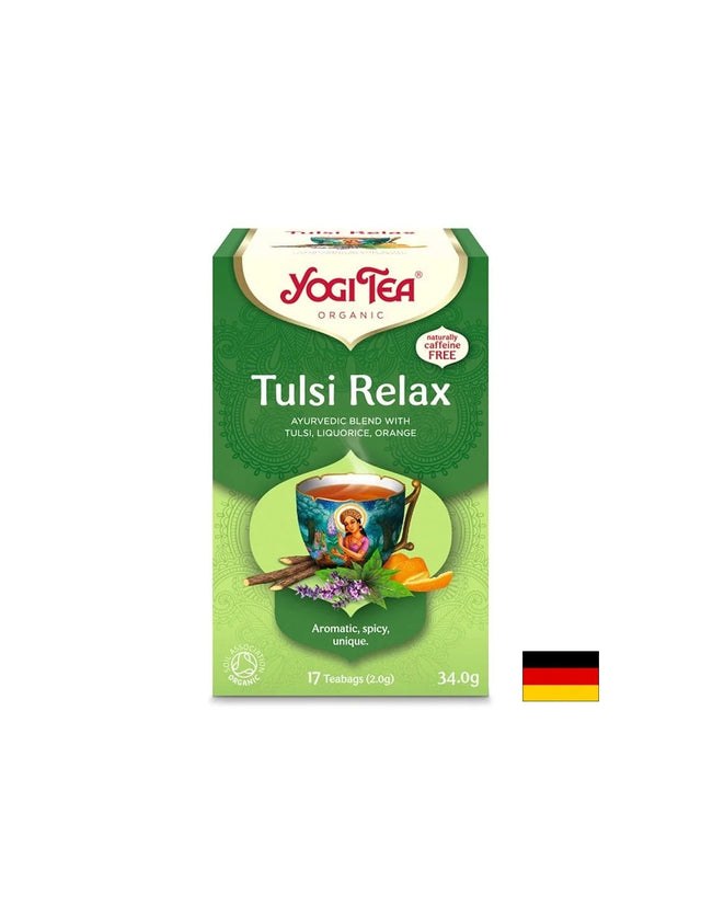Yogi Tea Tulsi Relax – аюрведичен чай със свещен босилек, женско биле и лимонена трева, БИО, 17 филтърни пакетчета  Yogi - Nutra Best Bulgaria