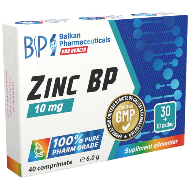 Zinc BP 10 mg - 40 Таблетки  Balkan Pharmaceuticals - Nutra Best Bulgaria