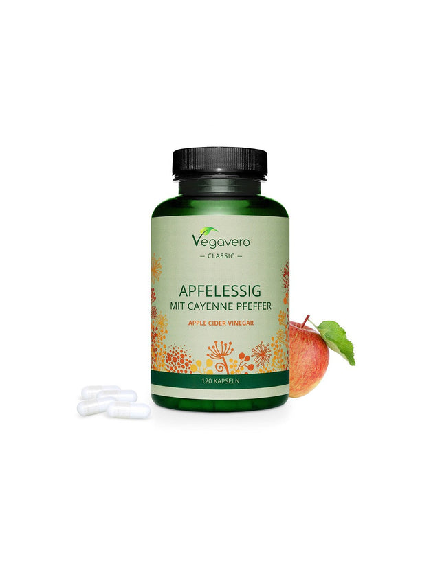 Apfelssig mit Cayenne Pfeffer - Ябълков оцет + лют червен пипер, 120 капсули Vegavero - Nutra Best Bulgaria