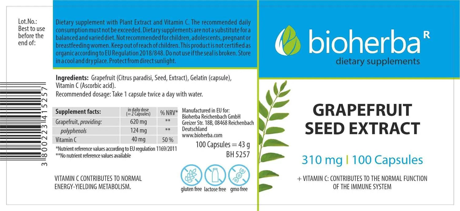 Grapefruit Seed 330 mg - 100 капсули  Bioherba - Nutra Best Bulgaria