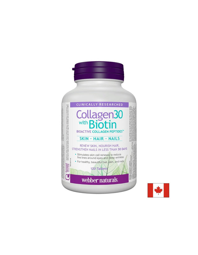Collagen30® with Biotin / Колаген (биоактивни колагенови пептиди) с биотин, 120 таблетки Webber Naturals - Nutra Best Bulgaria