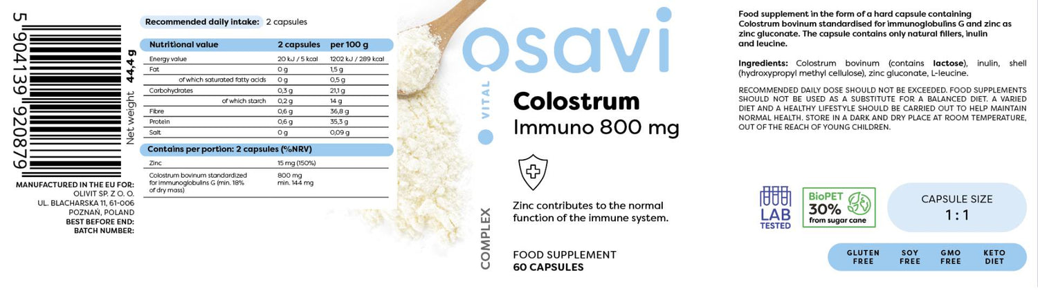 Colostrum Immuno 800 mg - 60 капсули  Osavi - Nutra Best Bulgaria