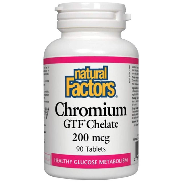 Chromium GTF Chelate 200 mcg 90 Таблетки  Natural Factors - Nutra Best Bulgaria