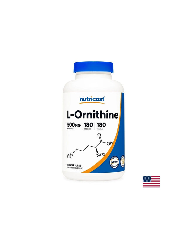 Детоксикация и черен дроб - Л-Орнитин, L-Ornithinе, 500 mg х 180 капсули Nutricost - Nutra Best Bulgaria