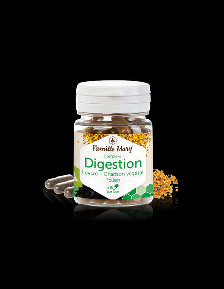 Digestion Pollen, Levure, Charbon/ Комплекс за добро храносмилане с бирена мая, активен въглен  и цветен прашец, 60 капсули Famille Mary - Nutra Best