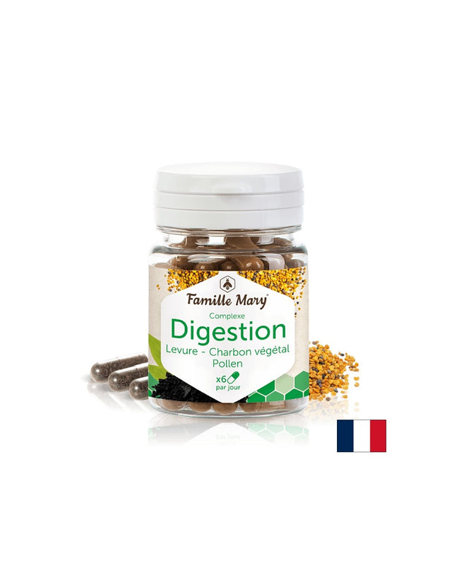 Digestion Pollen, Levure, Charbon/ Комплекс за добро храносмилане с бирена мая, активен въглен  и цветен прашец, 60 капсули Famille Mary - Nutra Best Bulgaria