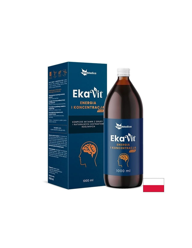 Течен витамин с билкови екстракти за енергия и фокус - EkaVit, 1 литър, 20 дози - Nutra Best Bulgaria