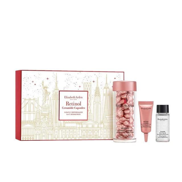 Set Elizabeth Arden: Retinol, Ceramide, Reduces Fine Lines & Wrinkles, Serum Capsules, Face, 60 pcs + Ceramide, Retinol, Smoothing, Eye Cream, 5 ml + Retinol + HPR Ceramide, Renewing, Water Cream, For Face, 15 ml  Elizabeth Arden - Nutra Best Bulgaria