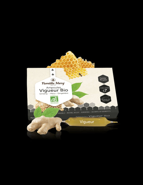 Ampoules Vigueur Bio Ginseng, Maca, Gingembre + Gelée royale / Формула за жизненост и мъжка потентност, 10 ампули Famille Mary - Nutra Best