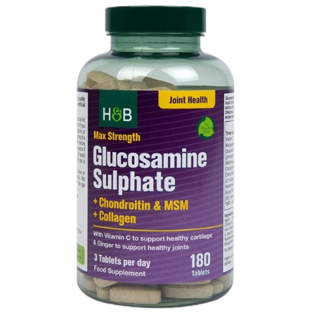 Max Strength Glucosamine Sulphate | Plus Chondroitin, MSM and Collagen - 180 Таблетки - Nutra Best Bulgaria