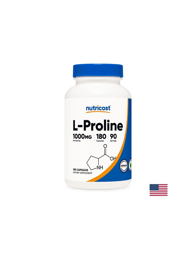 Кости и стави - Л-Пролин (L-Proline), 500 mg/180 капсули, 90 дози Nutricost - Nutra Best Bulgaria