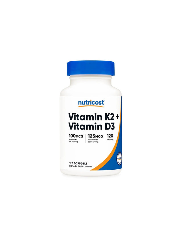 Кости и зъби - Витамин К2 + Витамин D3, 120 софтгел капсули Nutricost - Nutra Best