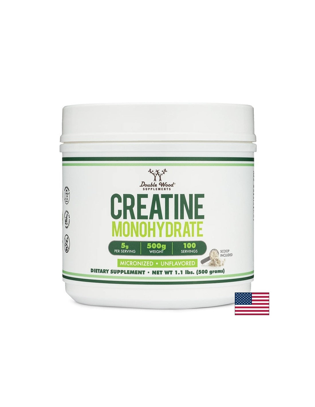 Creatine Monohydrate (micronized, unflavored), 500 g powder x 100 daily doses Double Wood