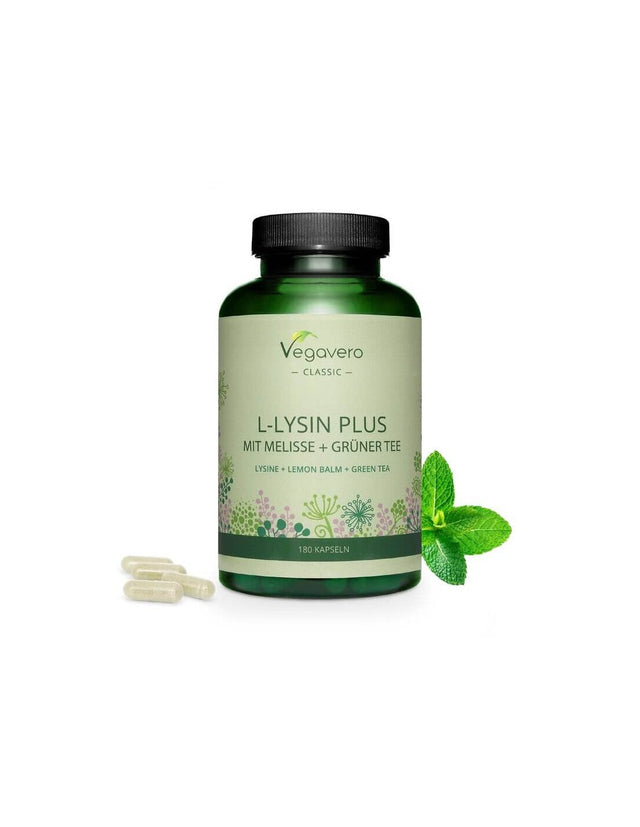 L-lysin plus mit melisse + grünter tee/ Л-лизин + маточина и зелен чай, 180 капсули, 100% Vegan Vegavero - Nutra Best Bulgaria