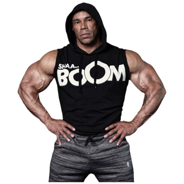 Мъжки суичър без ръкави / LM Hoodie Sleeveless Shaa Boom - Black - Nutra Best Bulgaria