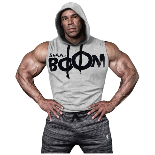 Мъжки суичър без ръкави / LM Hoodie Sleeveless Shaa Boom - Grey - Nutra Best Bulgaria