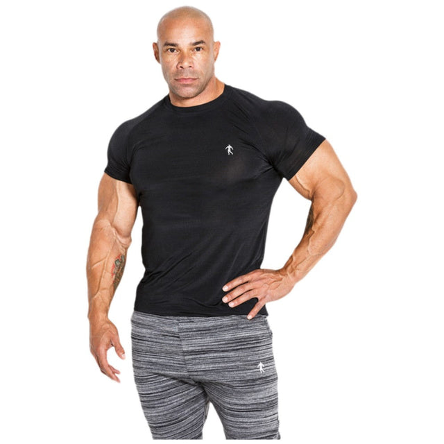 Мъжка тениска с къс ръкав / T-shirt 01 LM Compression Black - Nutra Best Bulgaria