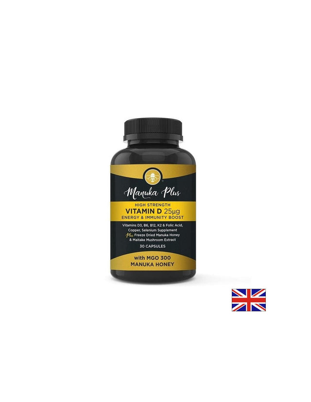 Manuka Plus High Strength Vitamin D3 25 µg  Energy & Immune Boost / Формула за силен имунитет с мед от манука, 30 капсули - Nutra Best Bulgaria