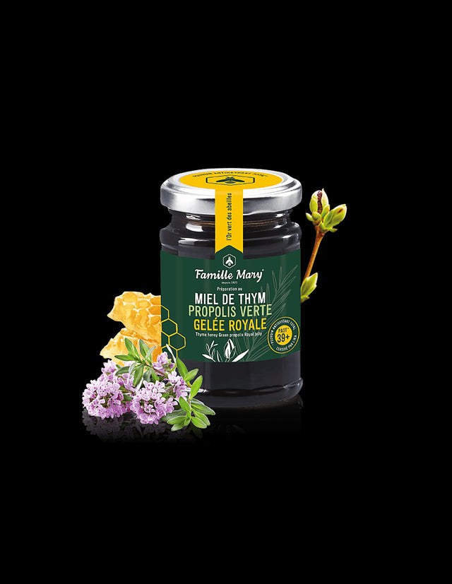 Miel De Thym, Propolis Verte, Gelee Royal /Пчелен мед от мащерка, зелен прополис и пчелно млечице, 200 g Famille Mary - Nutra Best Bulgaria