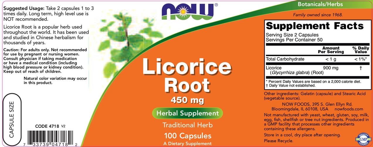 Licorice Root 450 mg - 100 капсули  NOW Foods - Nutra Best Bulgaria