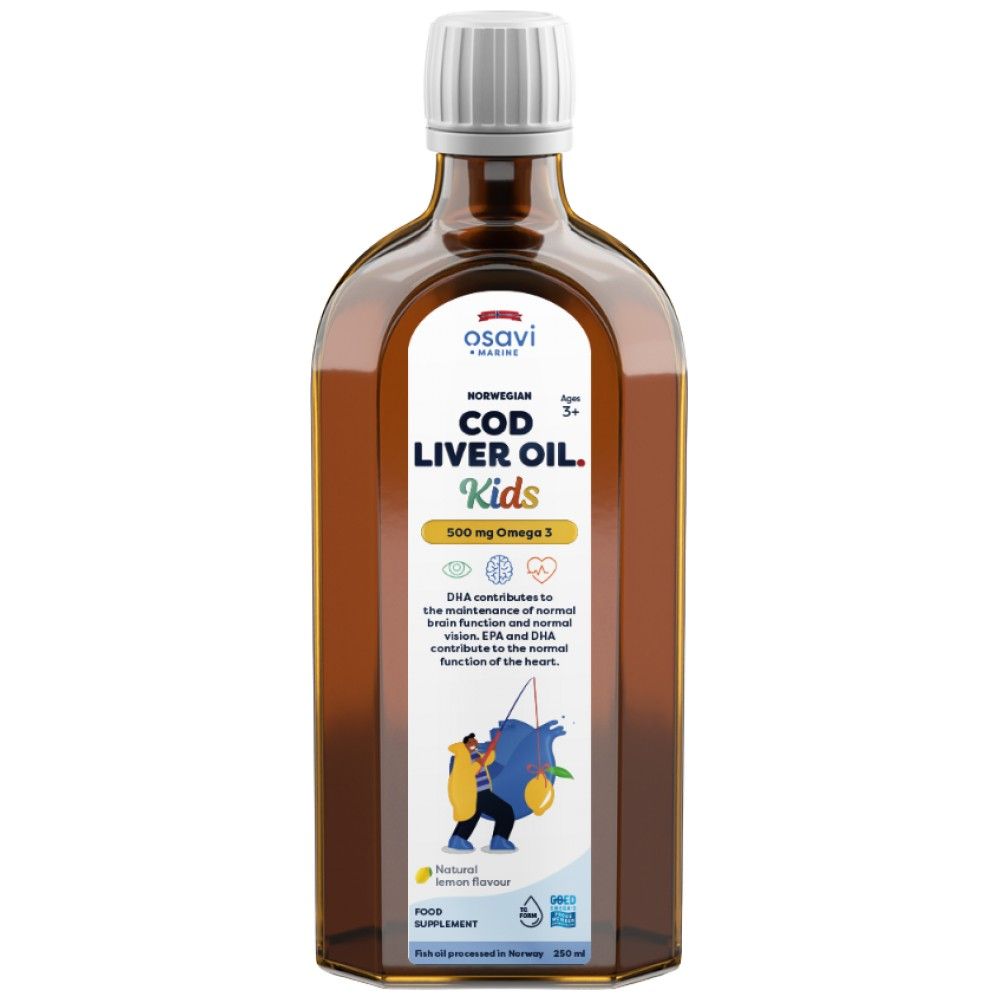 Norwegian Cod Liver Oil Kids | Lemon Flavored Liquid Omega - 250 мл  Osavi - Nutra Best Bulgaria