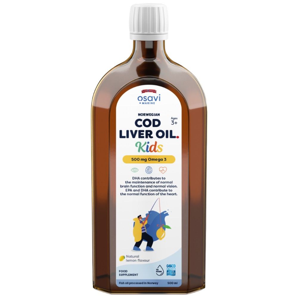 Norwegian Cod Liver Oil Kids | Lemon Flavored Liquid Omega - 500 мл  Osavi - Nutra Best Bulgaria