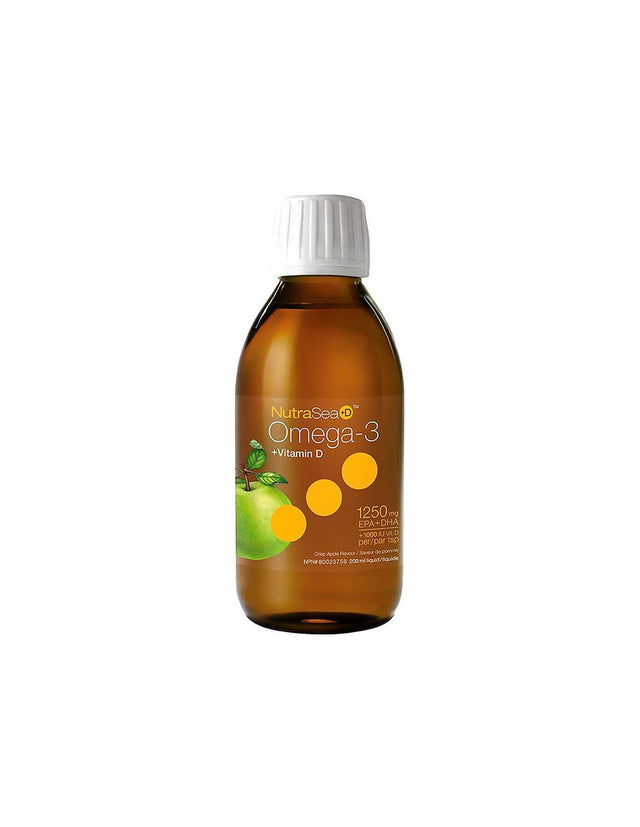 Омега-3 1250 mg + Витамин D3 1000 IU - NutraSea+ D™ - Високоусвоима течна формула, 200 ml, с вкус на зелена ябълка - Nutra Best Bulgaria