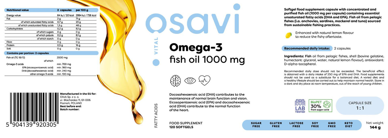 Omega 3 Fish Oil 1000 mg / Lemon Flavor - 120 Гел капсули  Osavi - Nutra Best Bulgaria