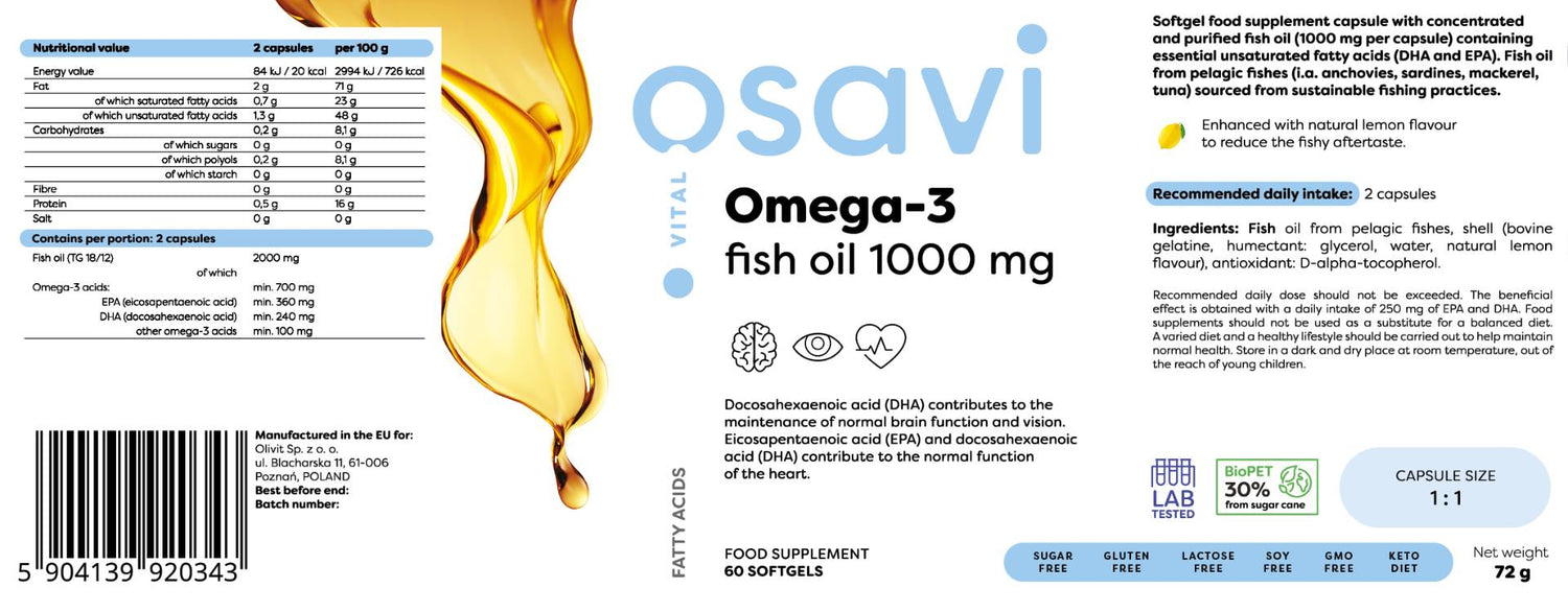 Omega 3 Fish Oil 1000 mg / Lemon Flavor - 60 Гел капсули  Osavi - Nutra Best Bulgaria