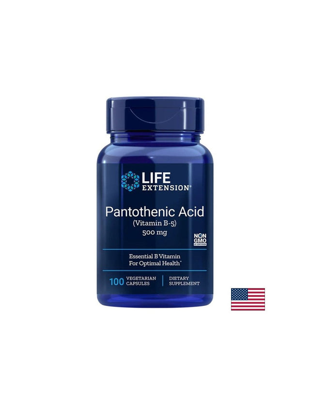 Пантотенова киселина (витамин В5) - Pantothenic Acid Vitamin B5, 500 mg x 100 V капсули  Life Extension - Nutra Best Bulgaria
