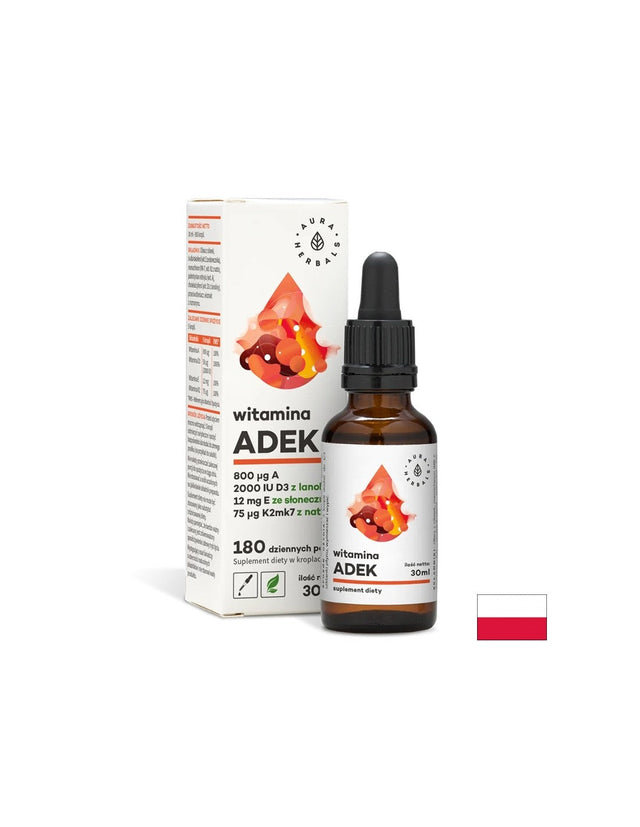 Подпомага костите, зъбите и имунитета - Витамин А, К2, D3, E -  30 ml капки Aura Herbals - Nutra Best Bulgaria