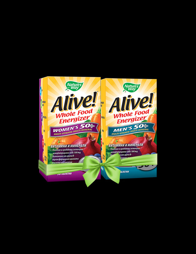 Промо пакет Мултивитамини Alive! таблетки за жени 50+ и мъже 50+ - Nutra Best Bulgaria
