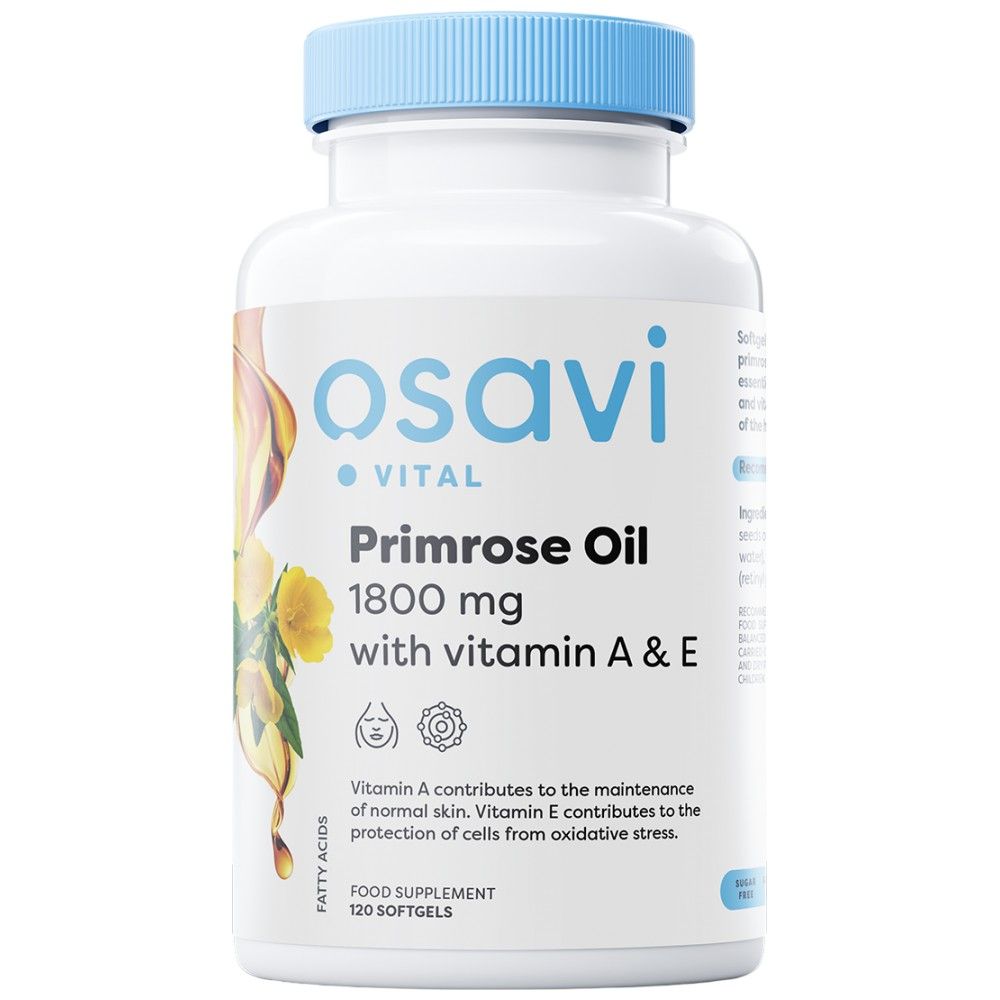 Primrose Oil 1800 mg | with Vitamin A & E - 120 Гел капсули  Osavi - Nutra Best Bulgaria