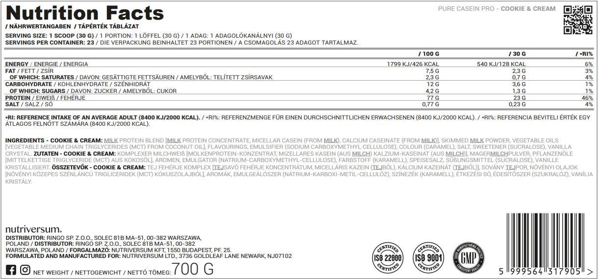 Casein Pro Pure - 500 грама  Nutriversum - Nutra Best Bulgaria