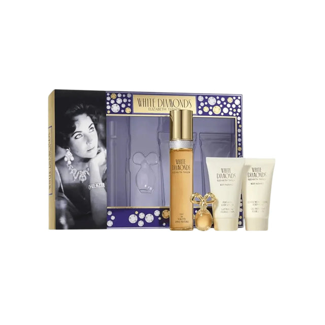 Set Elizabeth Taylor: White Diamonds, Eau De Toilette, For Women, 50 ml + White Diamonds, Parfum, For Women, 3.7 ml *Miniature + White Diamonds, Hydrating, Body Lotion, 50 ml + White Diamonds, Body Wash, 50 ml  Elizabeth Taylor - Nutra Best Bulgaria