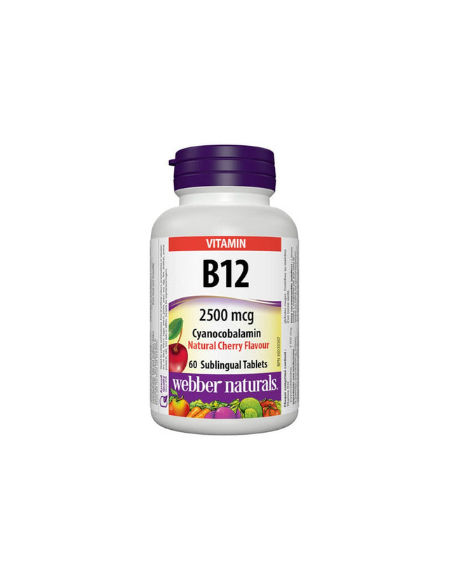 Vitamin B12 Cyanocobalamin - Витамин В12 (цианокобаламин) 2500 µg, 60 сублингвални таблетки Webber Naturals - Nutra Best Bulgaria
