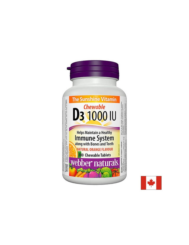 Здрави кости и зъби - Витамин D3 1000 IU, 180 дъвчащи таблетки Webber Naturals - Nutra Best Bulgaria