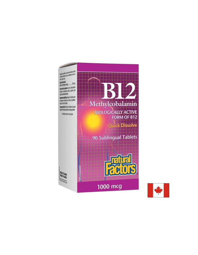 B12 Methylcobalamin/ Витамин В12 (метилкобаламин) 1000 µg, 90 сублингвални таблетки Natural Factors - Nutra Best Bulgaria