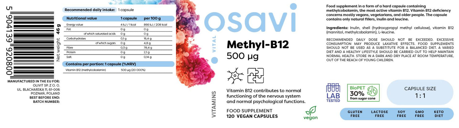 Methyl-B12 500 mcg - 120 капсули  Osavi - Nutra Best Bulgaria