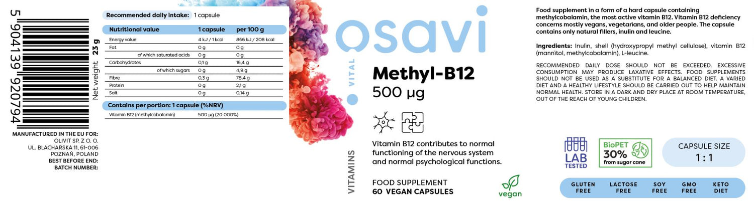 Methyl-B12 500 mcg - 60 капсули  Osavi - Nutra Best Bulgaria
