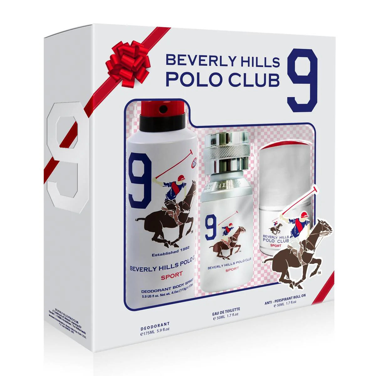 Set Beverly Hills Polo Club: 1982 - Sport 9, Eau De Toilette, For Men, 50 ml + 1982 - Sport 9, Anti-Perspirant, Deodorant Spray, For Men, 175 ml + 1982 - Sport 9, Anti-Perspirant, Deodorant Roll-On, For Men, 50 ml  Beverly Hills Polo Club - Nutra Best Bulgaria