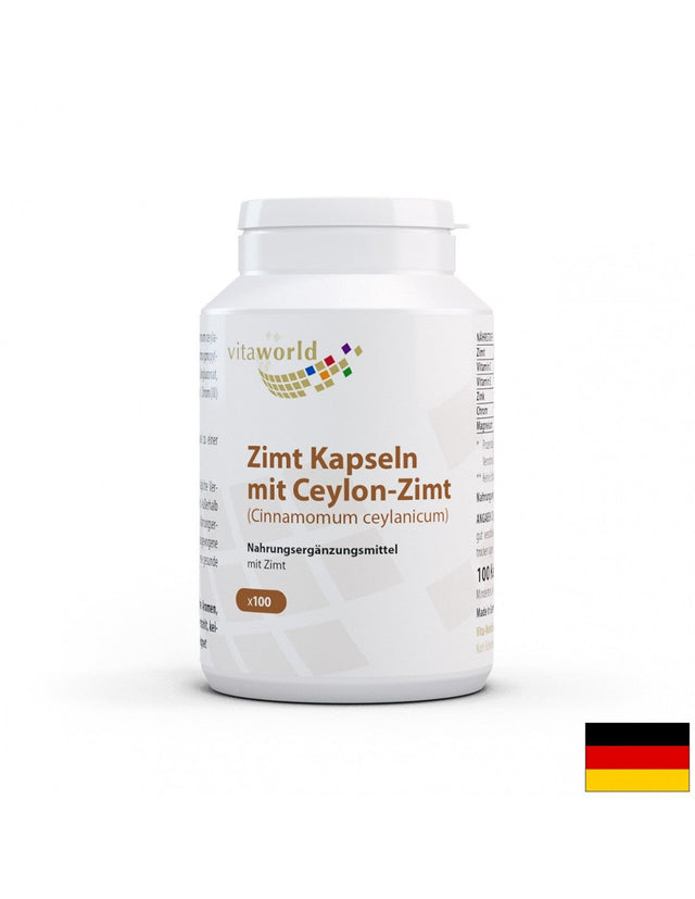Zimt Kapseln mit Ceylon-Zimt / Цейлонска канела, 100 капсули  Vita World - Nutra Best Bulgaria